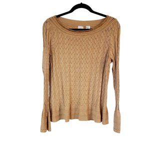Emma James crochet top‎ XL tan beaded bell cuff Gold